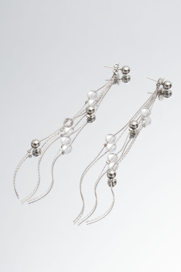 FrostLily Mini Clear Crystal and Silver Bead Drop Earrings