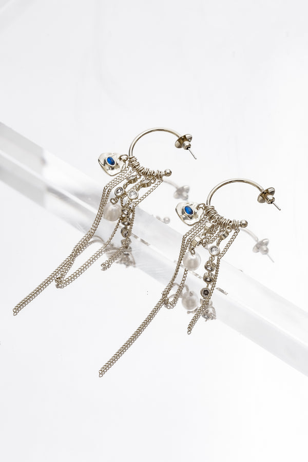 Iris Silver Radiant Reverie Gemstone Cascade Hoop Earrings-Royal Blue