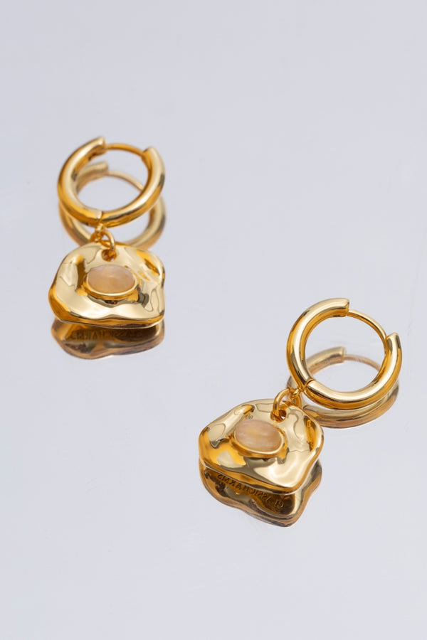 Classicharms Aria Gold Gemstone Hoop Drop Earrings-Translucent White