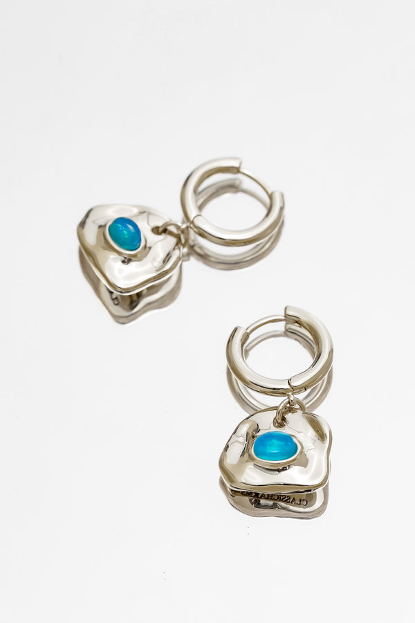 Aria Silver Gemstone Hoop Drop Earrings-Sky Blue