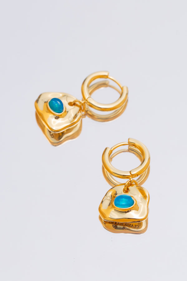 Aria Gold Gemstone Hoop Drop Earrings-Sky Blue