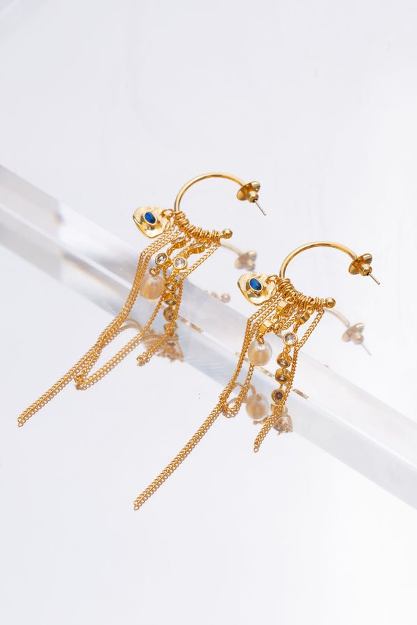 Iris Gold Radiant Reverie Gemstone Cascade Hoop Earrings-Royal Blue