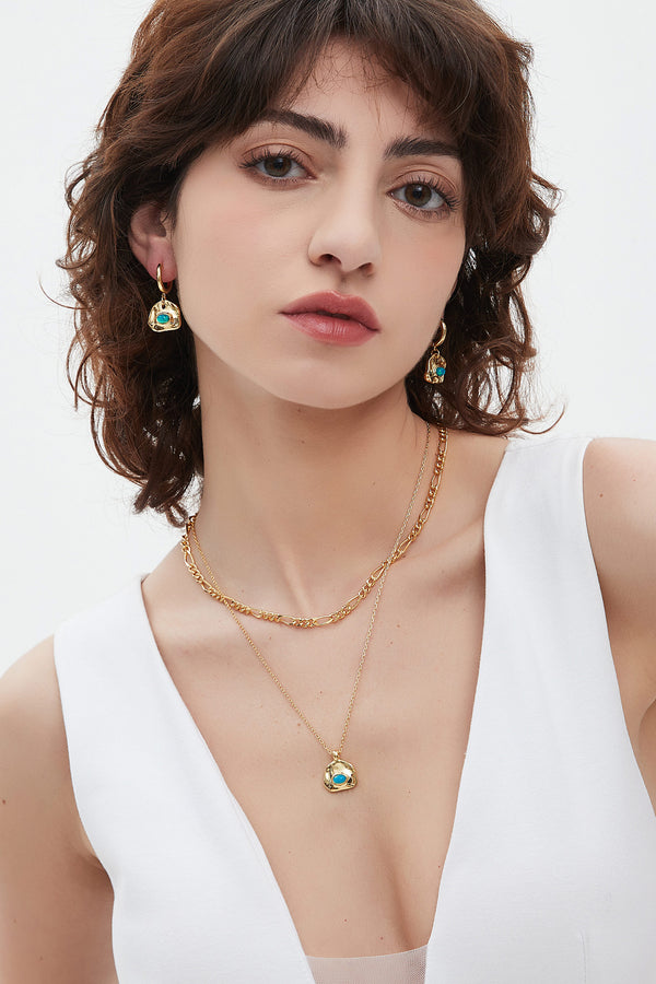 Aria Gold Gemstone Pendant Necklace And Earring Set