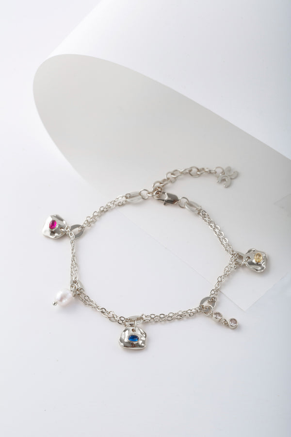 Iris Silver Gemstone Charm Anklet