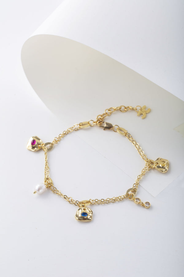 Iris Gold Gemstone Charm Anklet