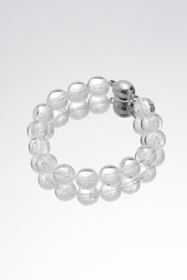 Frostnova Azeztulite Large Clear Phantom Crystal Sphere Bracelet-Silver 14mm