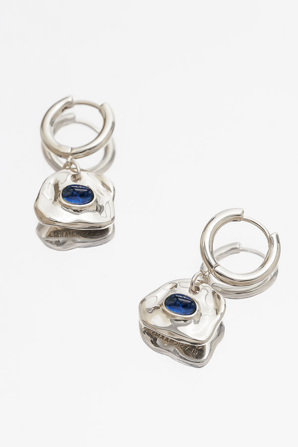 Aria Silver Gemstone Hoop Drop Earrings-Royal Blue