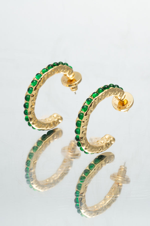 Serena Gold Molten Emerald Gemstone Hoop Earrings