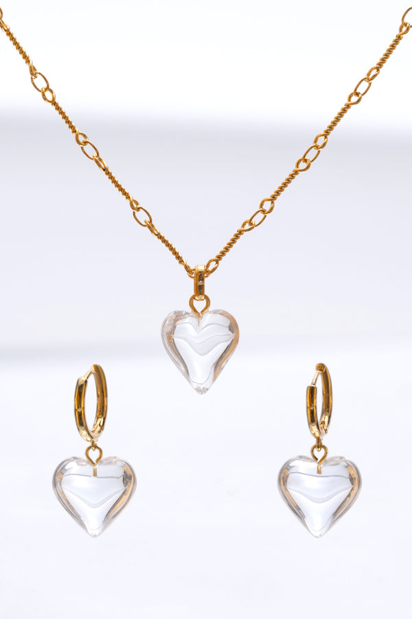 Frost Heart Necklace and Earrings Set in Gold