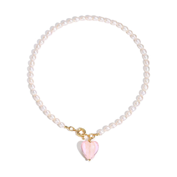 Esmée Pink Glaze Heart Pendant Pearl Necklace