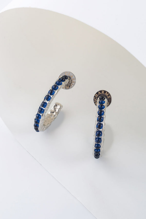 Serena Silver Blue Sapphire Gemstone Hoop Earrings