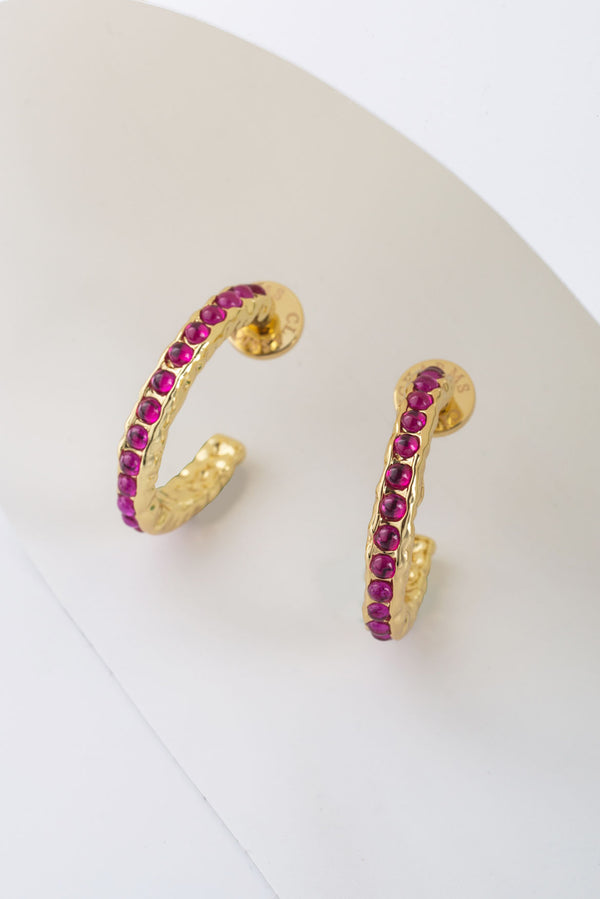 Serena Gold Molten Red Ruby Gemstone Hoop Earrings