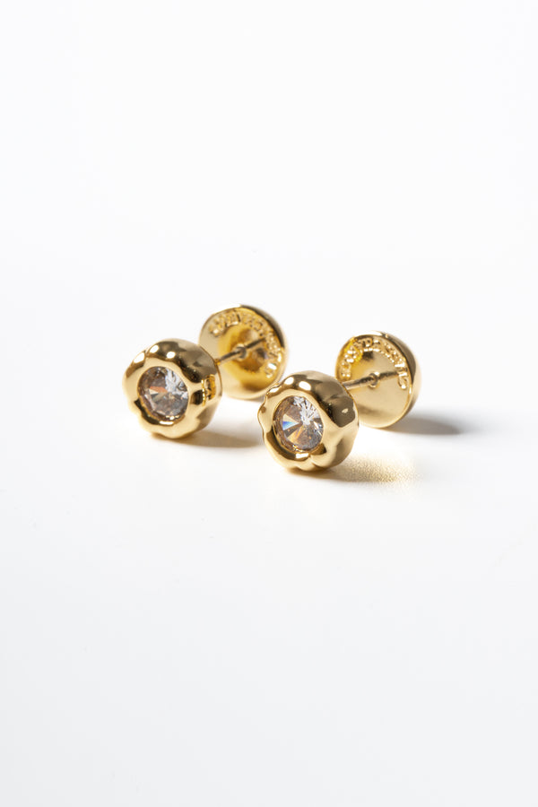 Skyler Gold Molten Clear Zircon Stud Earrings