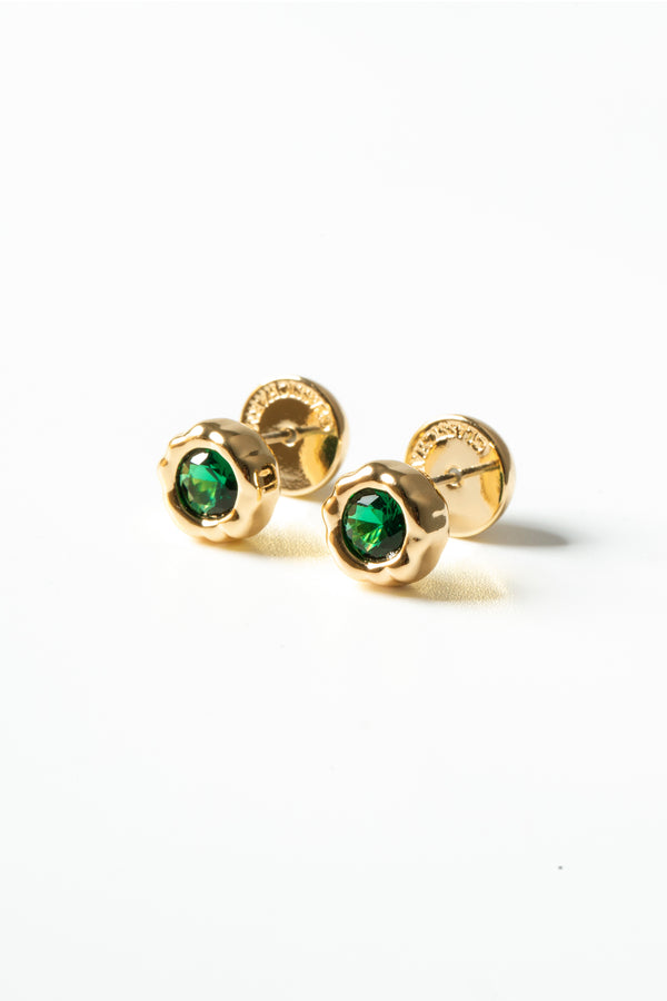 Skyler Gold Molten Emerald Stud Earrings