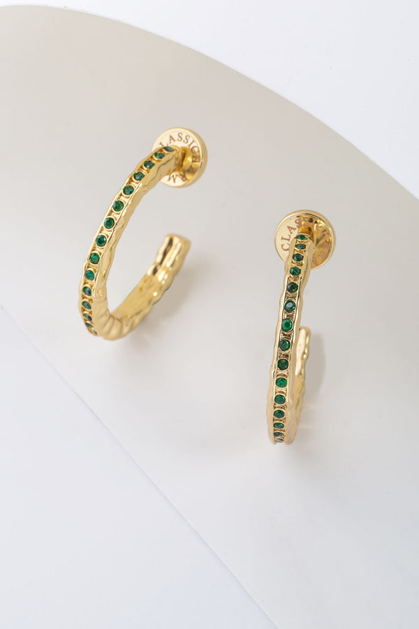 Stella Gold Molten Emerald Zirconia Hoop Earrings