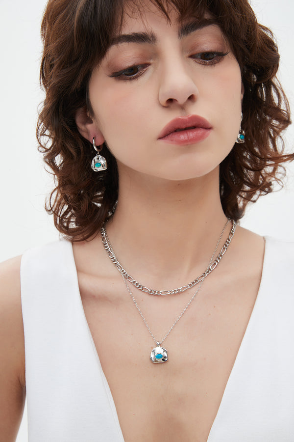 Aria Silver Gemstone Pendant Necklace and Earrings Set