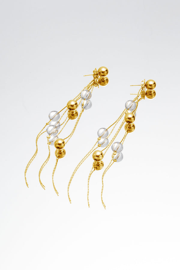 FrostLily Clear Crystal and Gold Bead Drop Earrings