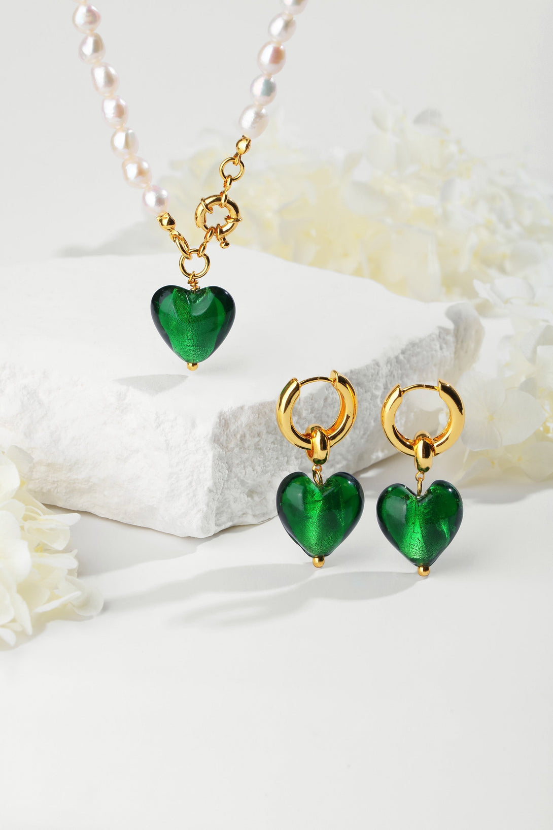 Esmée Green Glaze Heart Dangle Earrings - Classicharms