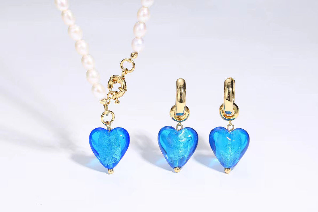 Esmée Sky Blue Glaze Heart Dangle Earrings - Classicharms