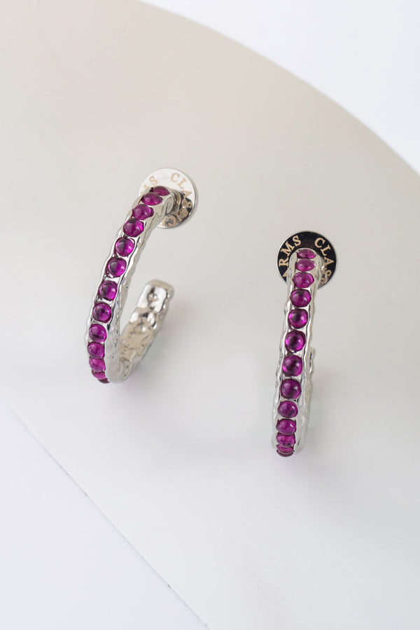 Serena Silver Molten Red Ruby Gemstone Hoop Earrings