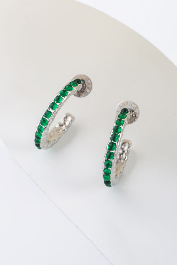 Serena Silver Molten Emerald Gemstone Hoop Earrings