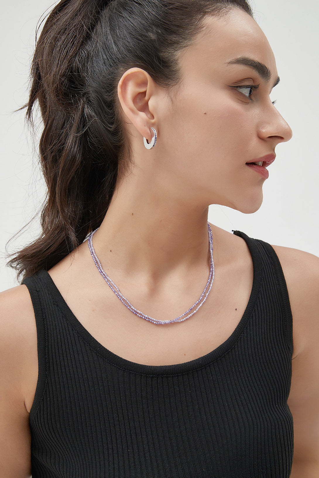 Clarice Purple Crystal Mini Beaded Double Layered Necklace - Classicharms