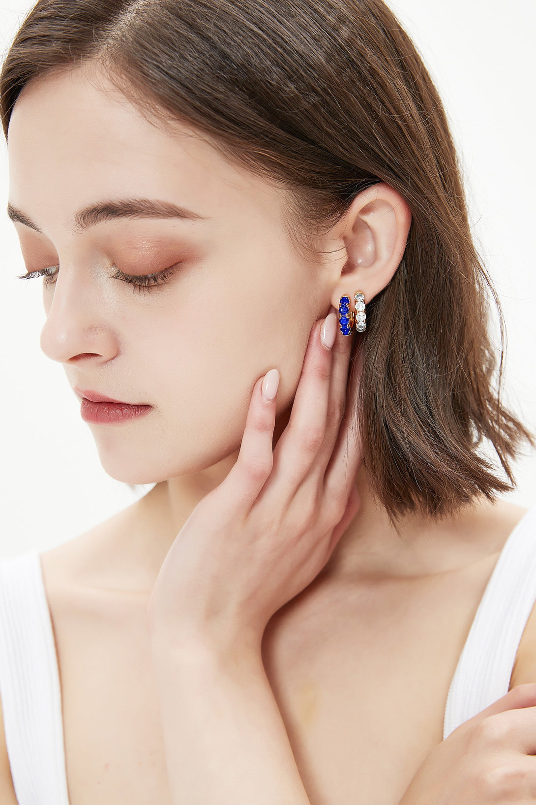Daniela Gold Huggie Hoop Sapphire Blue Zirconia Earrings - Classicharms