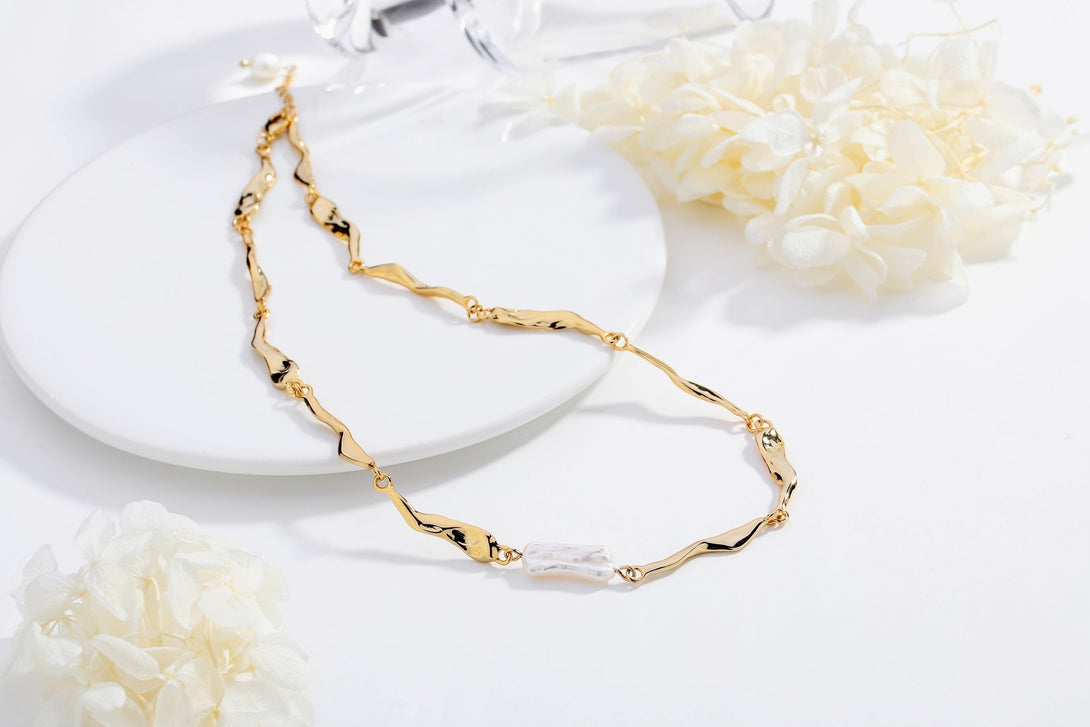 Gold Molten Baroque Pearl Necklace - Classicharms