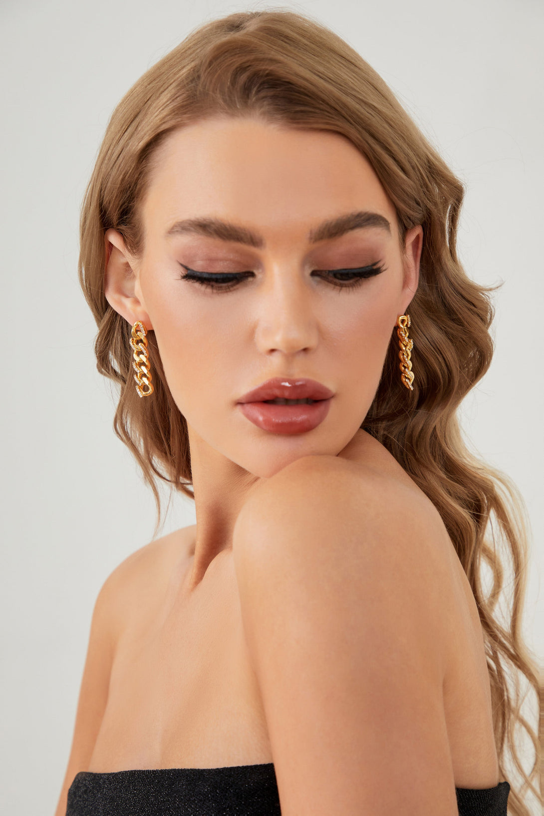 Rhinestone Gold Chain Earrings - Classicharms