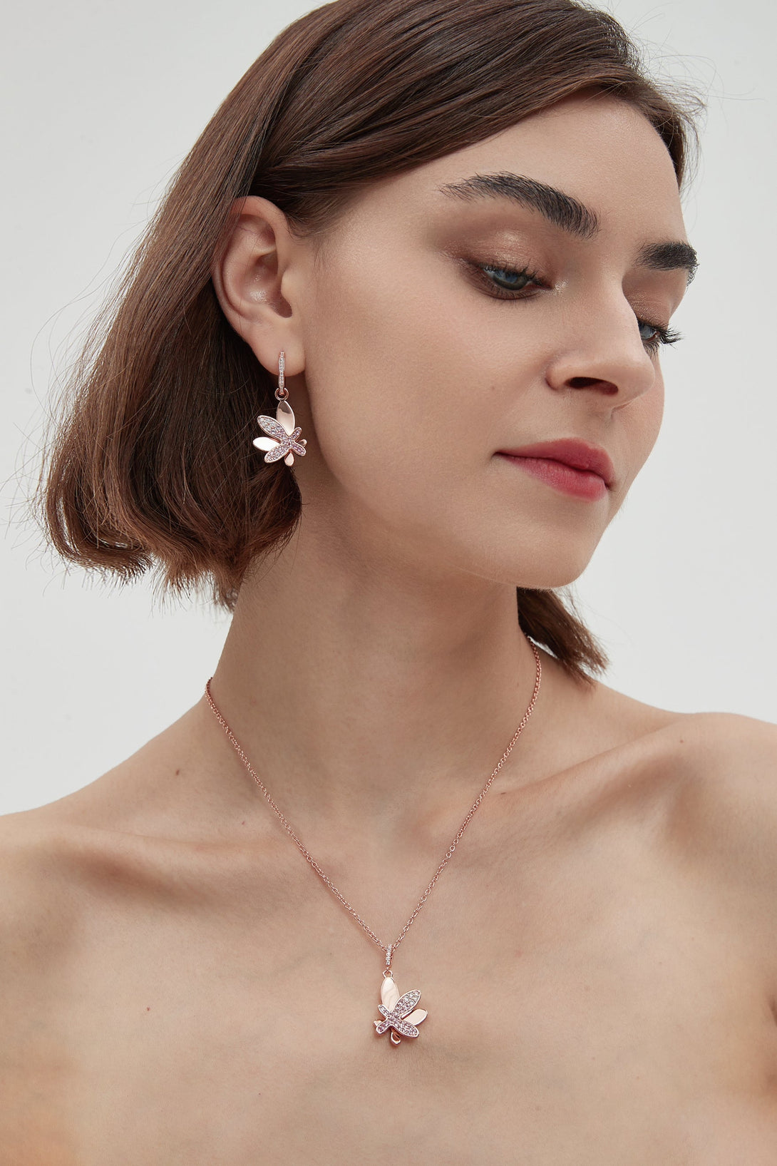 Rose Gold Gradient Pink Pavé Diamond Butterfly Pendant Necklace - Classicharms