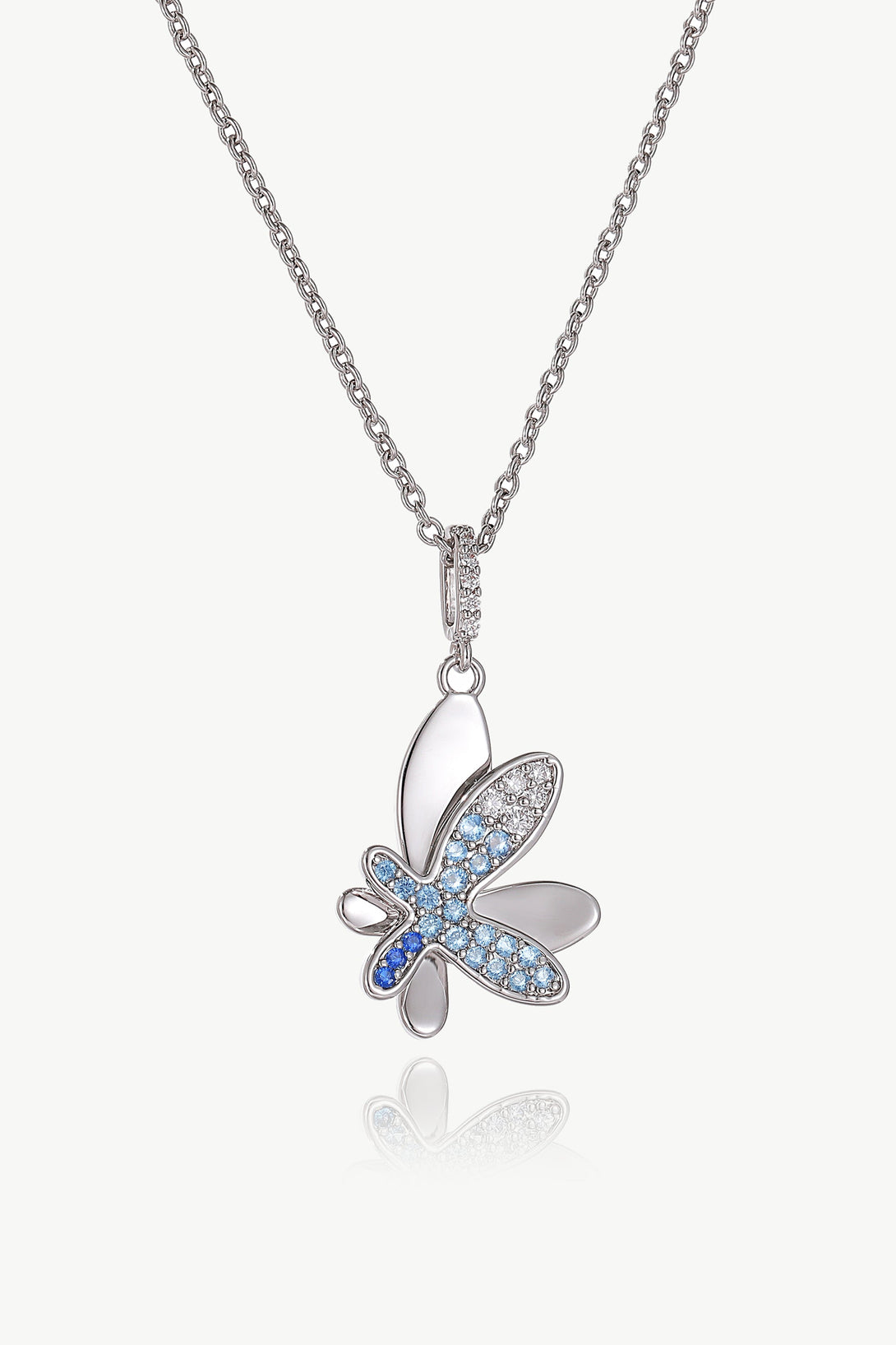 Silver Gradient Blue Pavé Diamond Butterfly Pendant Necklace - Classicharms