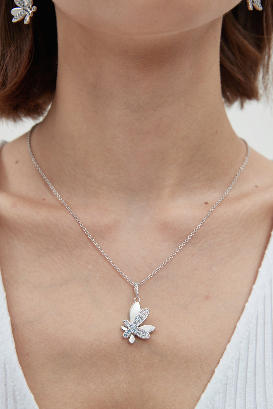 Silver Gradient Blue Pavé Diamond Butterfly Pendant Necklace - Classicharms