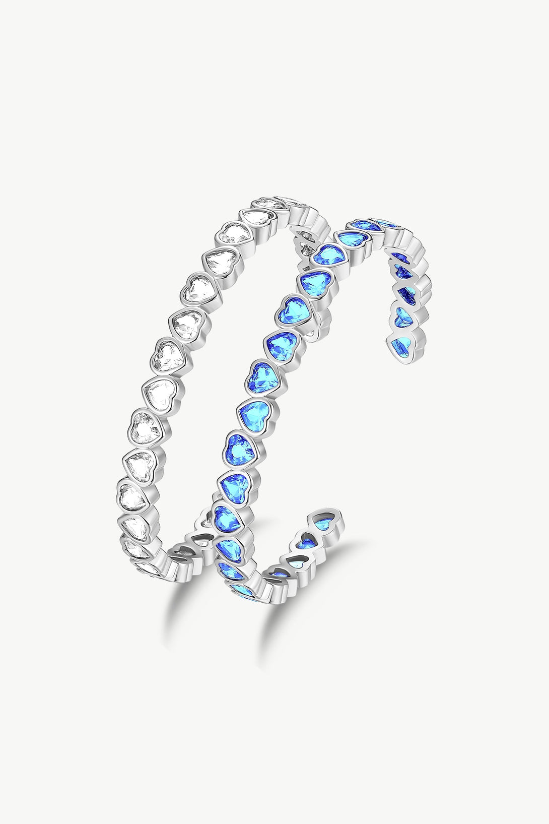 Silver Heart Shaped Zirconia Bangle Bracelet Set - Classicharms