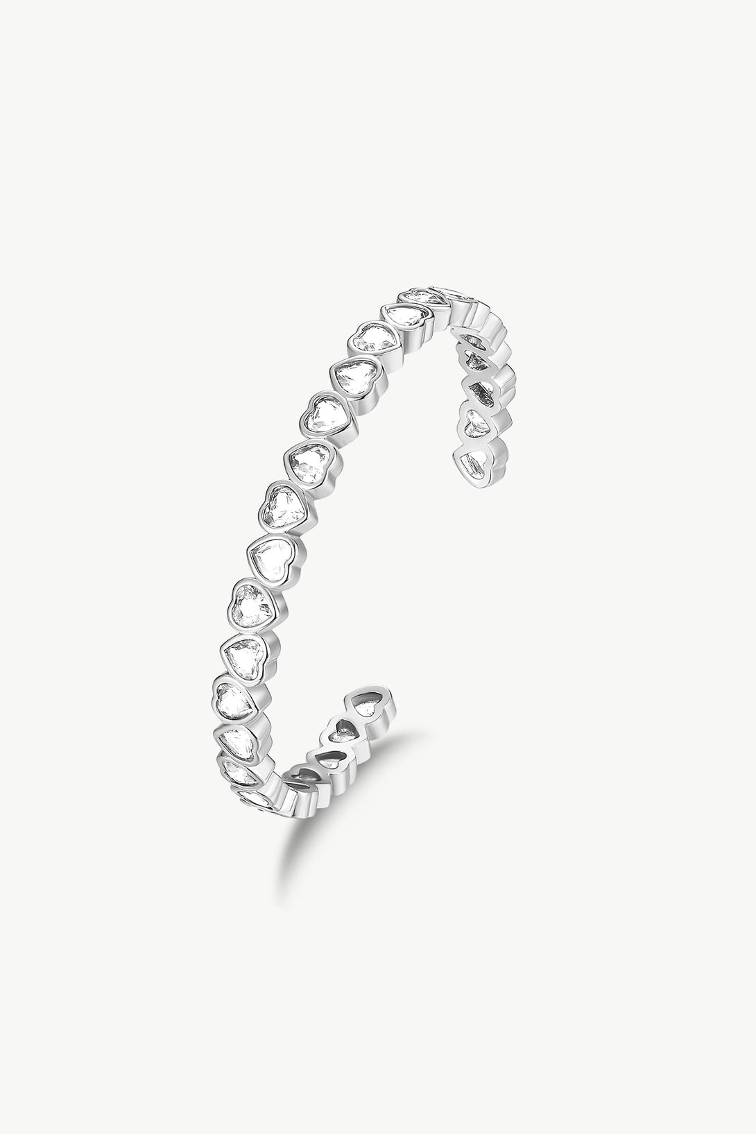 Silver Heart Shaped Zirconia Bangle Bracelet Set - Classicharms