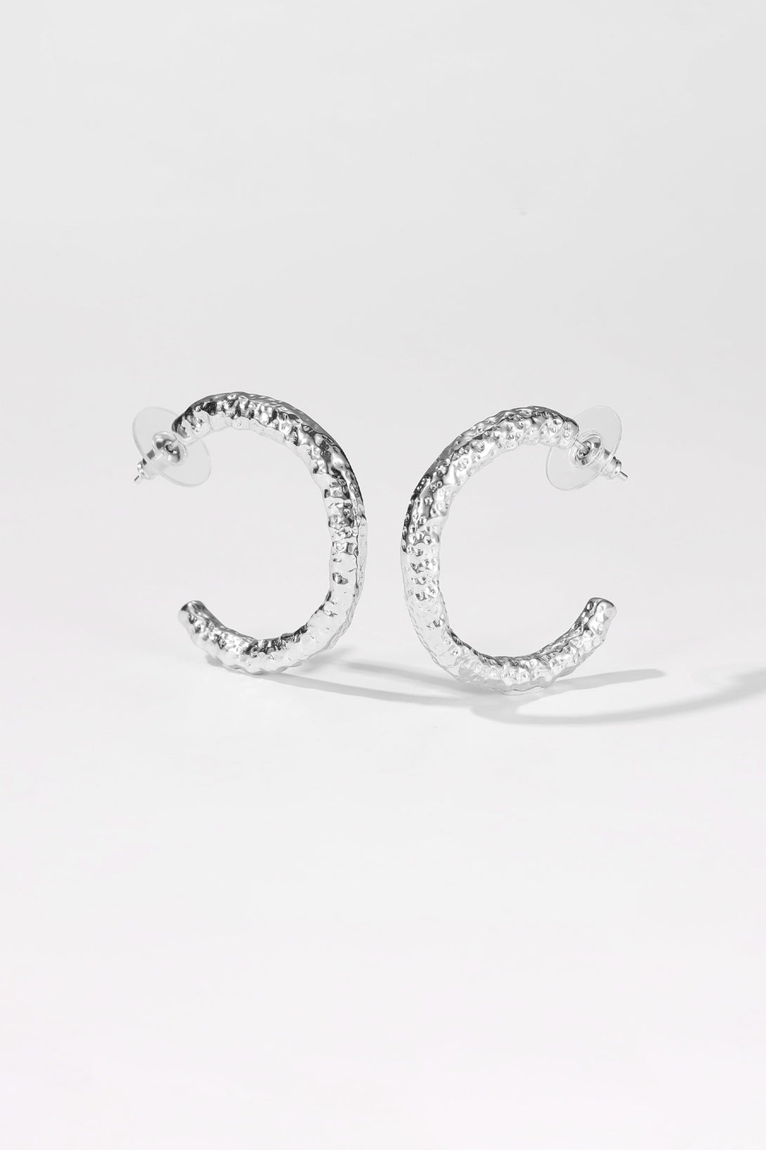 Silver Zirconia Molten C Hoop Earrings - Classicharms