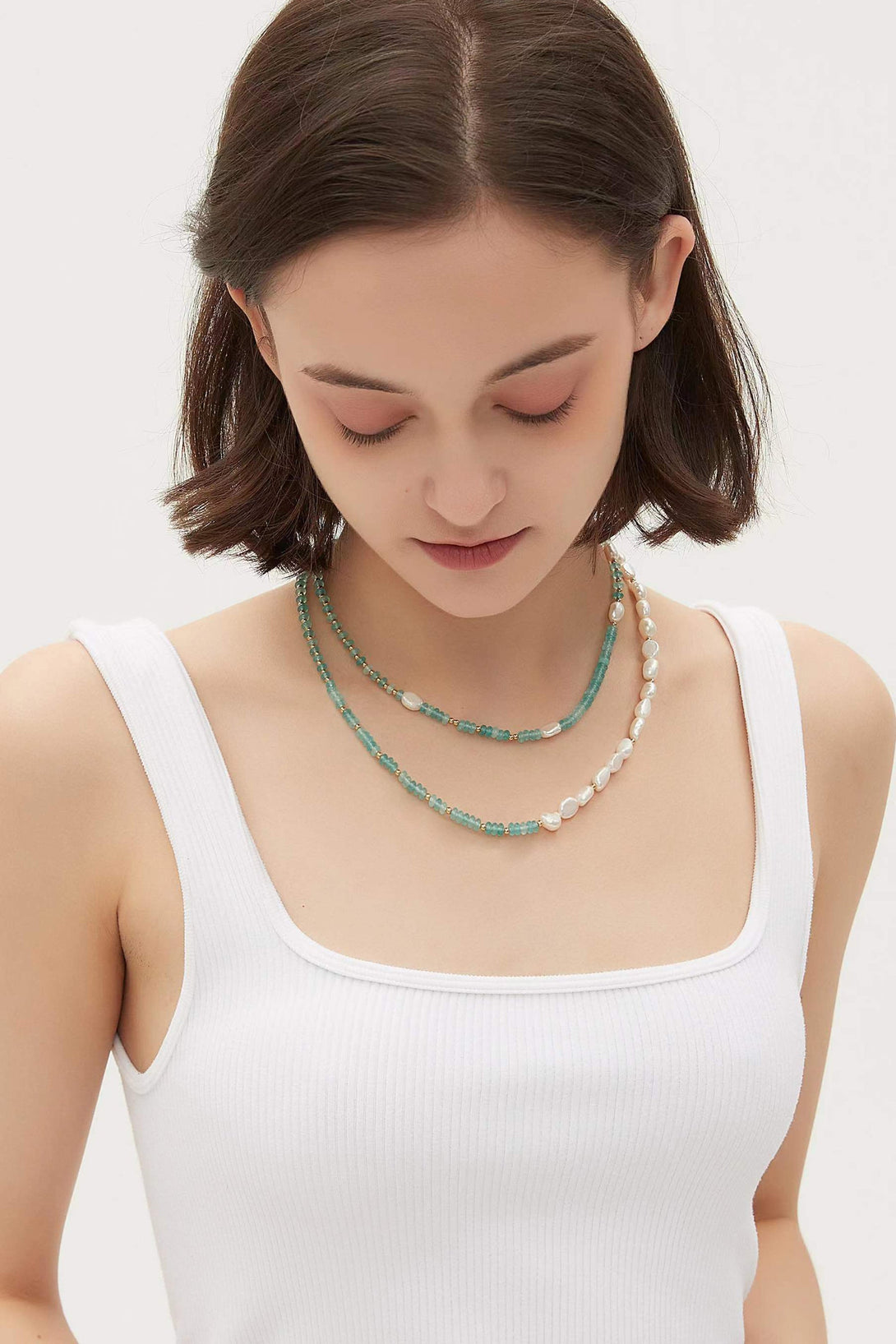 Venus Amazonite Crystal Bead and Pearl Necklace - Classicharms