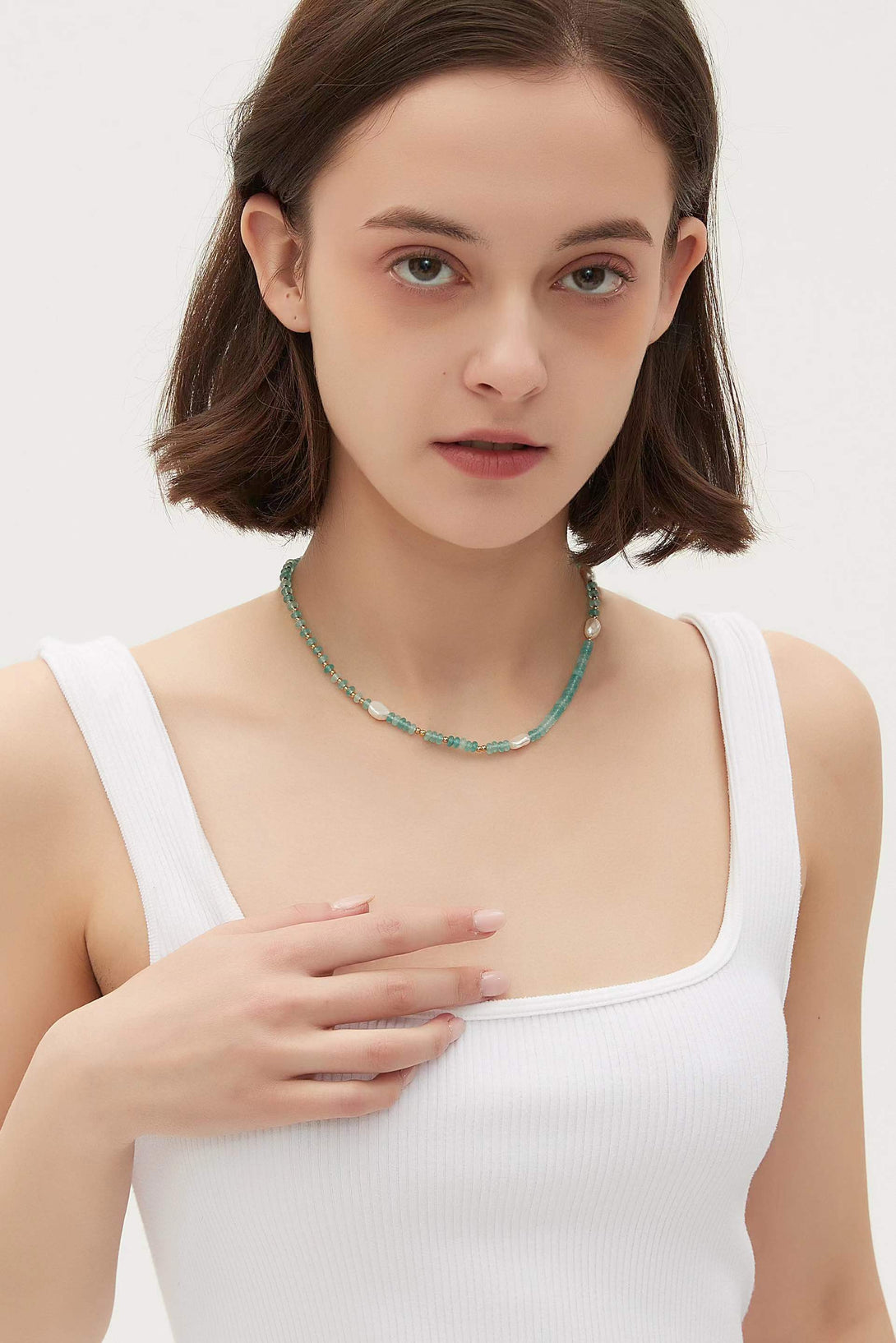 Venus Amazonite Crystal Bead and Pearl Necklace - Classicharms