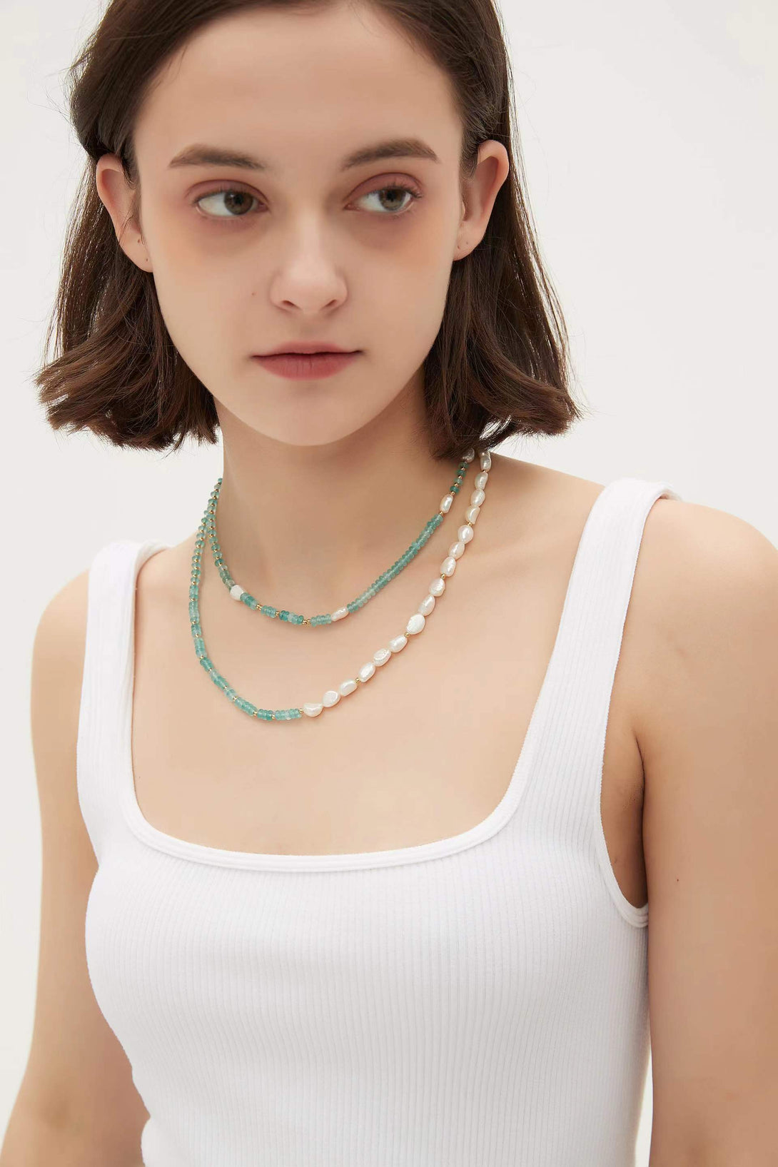 Venus Amazonite Crystal Bead and Pearl Necklace - Classicharms